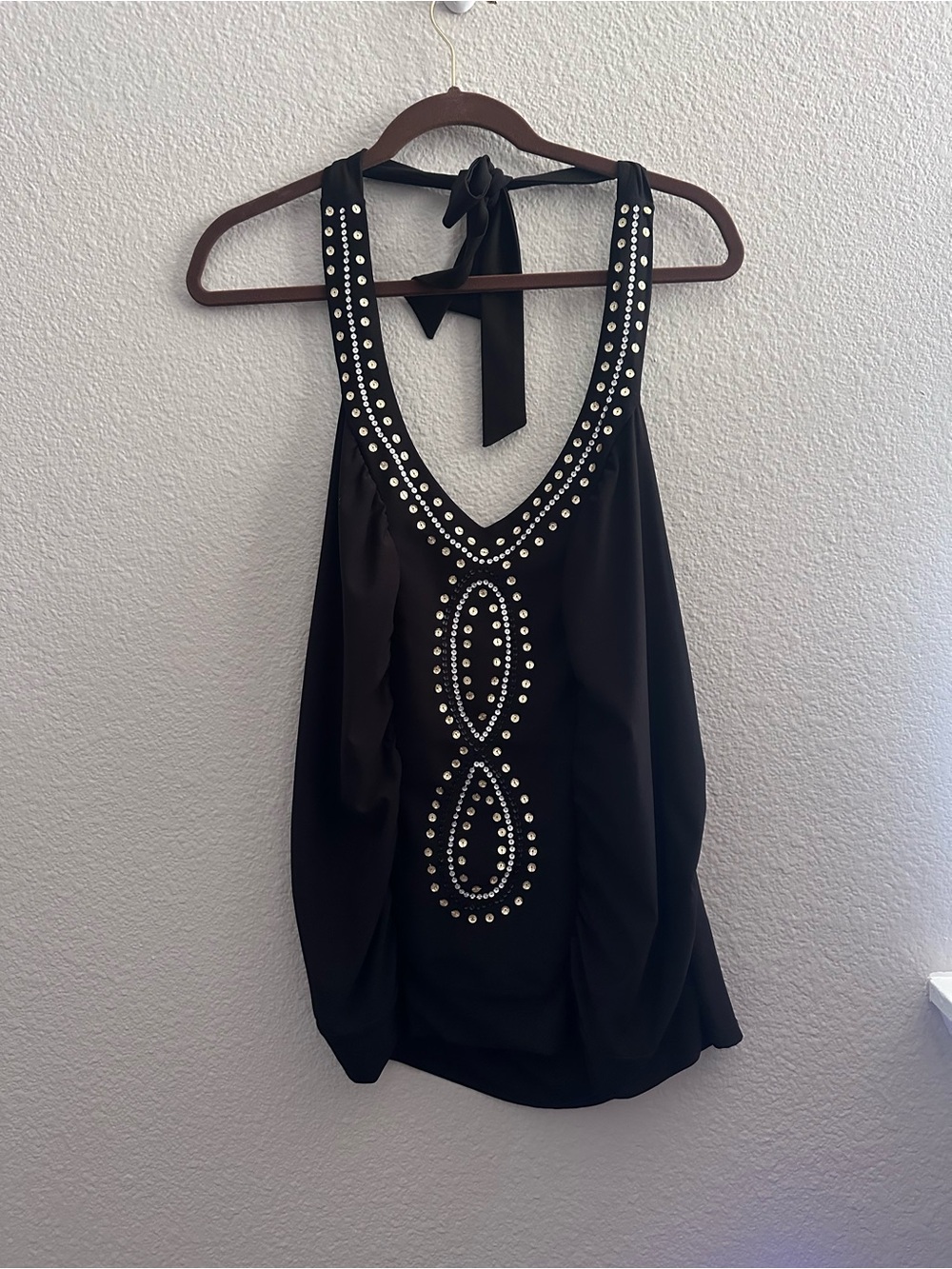 Seven of Mankind Black Embellished Halter Tank Top